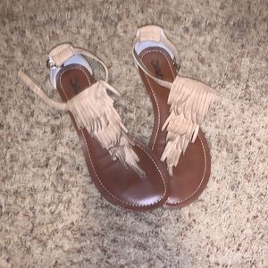 Carlos Nude Fringe Sandals